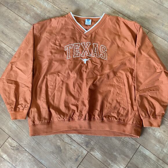 Texas Longhorns NCAA V-Neck Pullover Windbreaker Jacket XL Burnt Orange Pockets - Picture 2 of 6